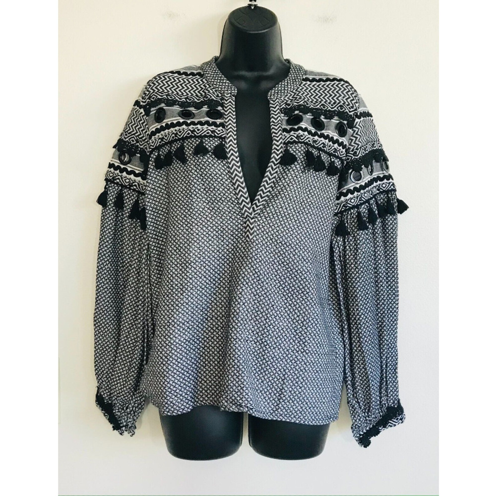 Dodo Bar Or Womens Medium Nathaniel Top Black White Boho Cottage